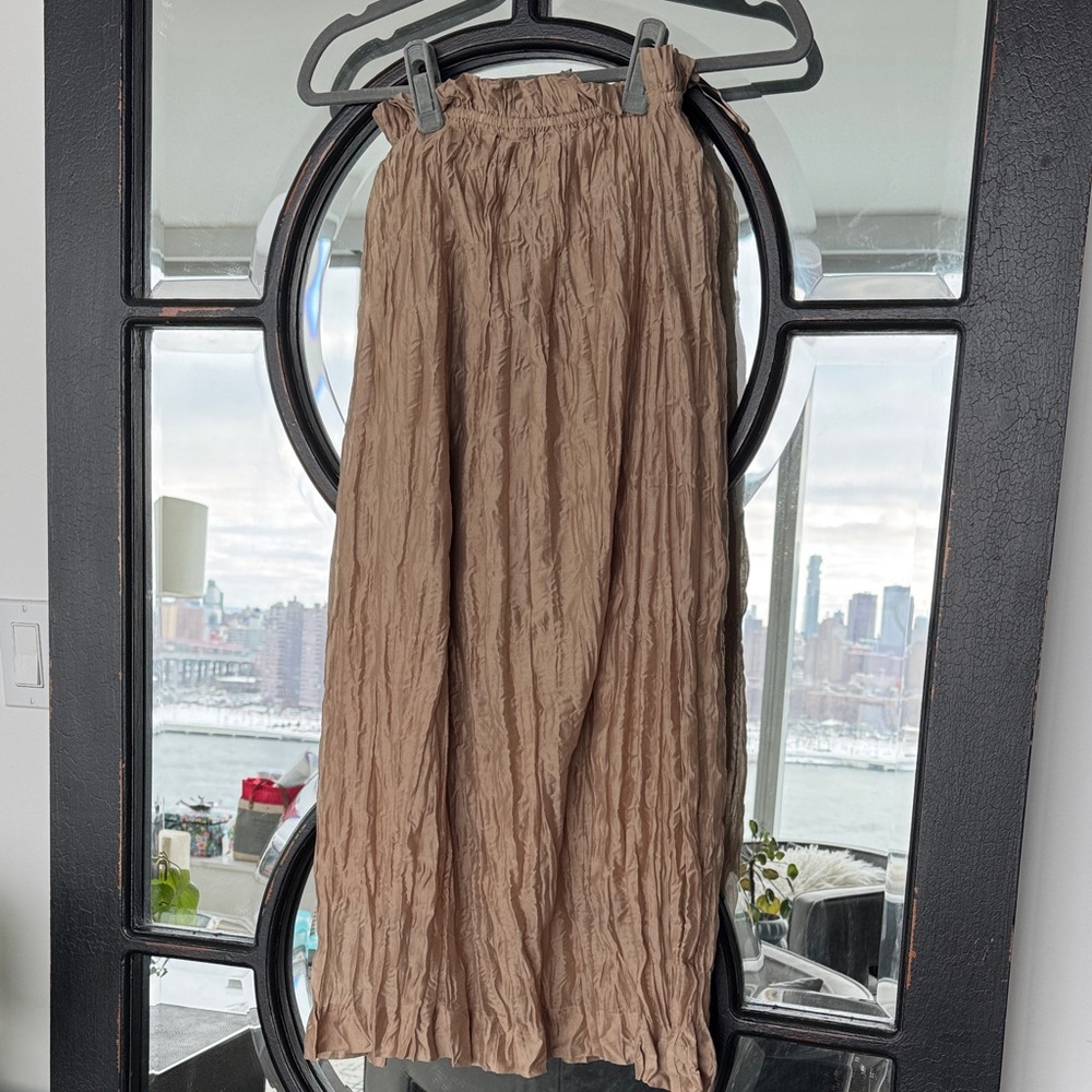 J.Crew champagne crinkle midi skirt